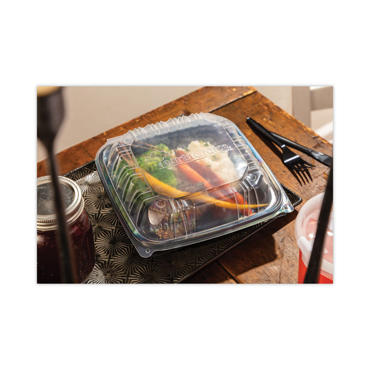 EarthChoice Vented Dual Color Microwavable Hinged Lid Container, 38 oz, 8.5 x 8.6 x 3.1, Black/Clear, Plastic, 150/Carton