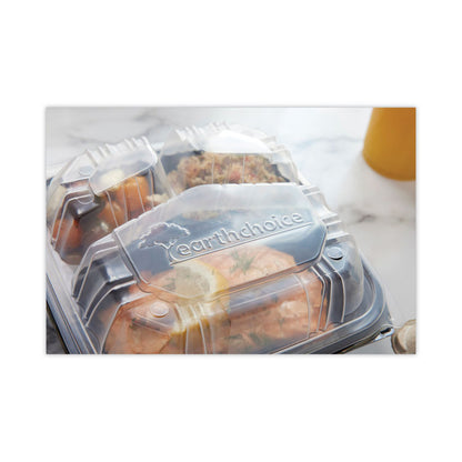 EarthChoice Vented Dual Color Microwavable Hinged Lid Container, 3 Compartment Base/Lid, 33 oz, Black/Clear, Plastic, 150/CT