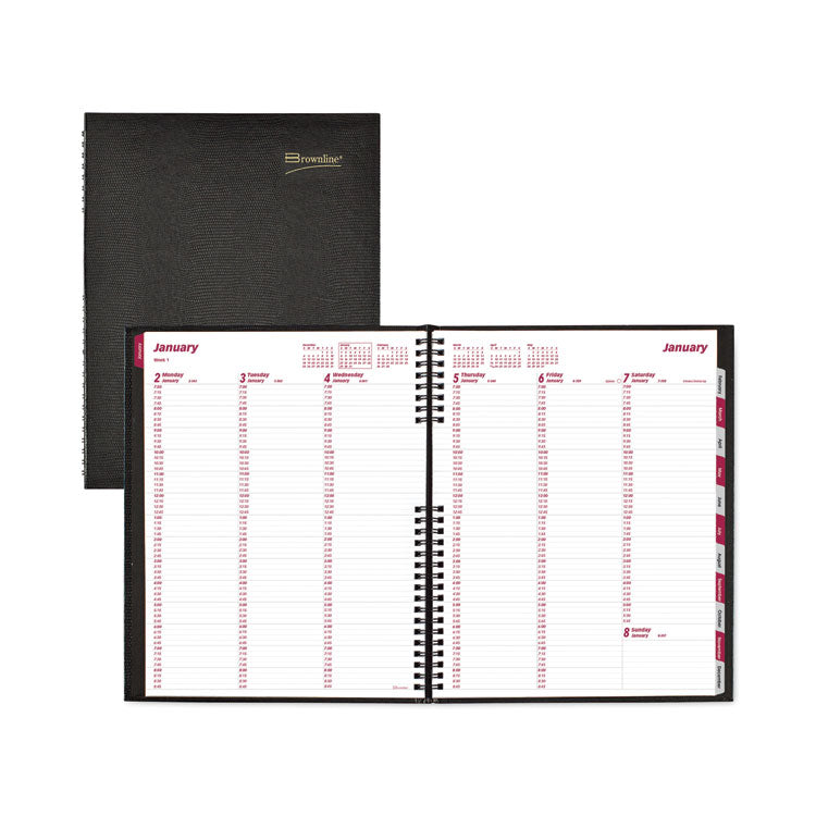 CoilPro Weekly Appointment Book in Columnar Format, 11 x 8.5, Black Lizard-Look Cover, 12-Month (Jan to Dec): 2026