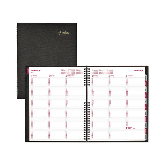 CoilPro Weekly Appointment Book in Columnar Format, 11 x 8.5, Black Lizard-Look Cover, 12-Month (Jan to Dec): 2026