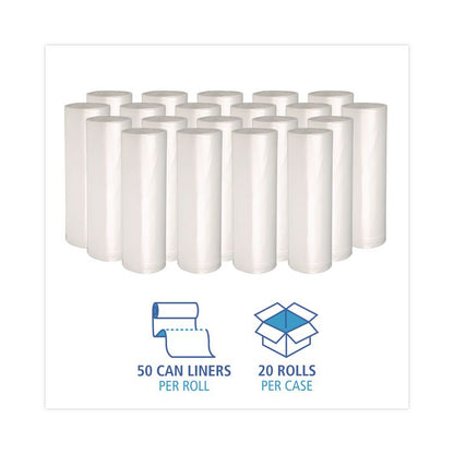High-Density Can Liners, 16 gal, 6 mic, 24" x 33", Natural, Perforated Roll, 50 Bags/Roll, 20 Rolls/Carton