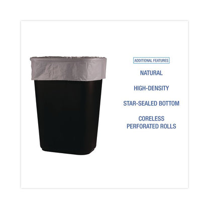 High-Density Can Liners, 16 gal, 6 mic, 24" x 33", Natural, Perforated Roll, 50 Bags/Roll, 20 Rolls/Carton