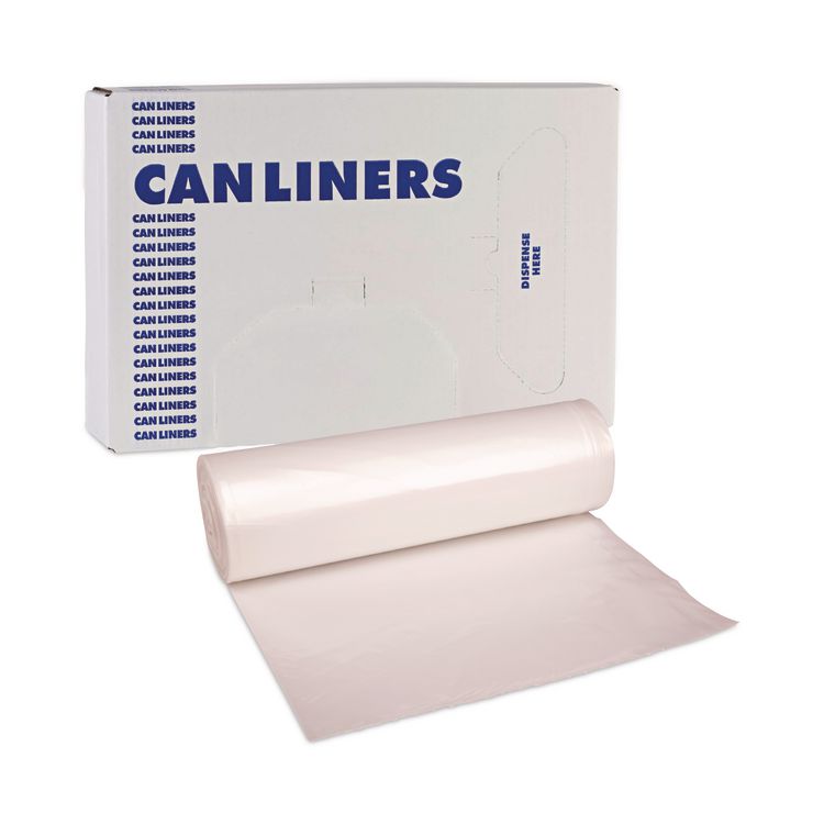 High-Density Can Liners, 33 gal, 14 mic, 33" x 38", Natural, Perforated Roll, 25 Bags/Roll, 10 Rolls/Carton
