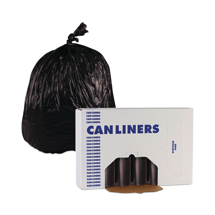 High-Density Can Liners, 60 gal, 14 mic, 38" x 58", Black, Perforated Roll, 25 Bags/Roll, 8 Rolls/Carton