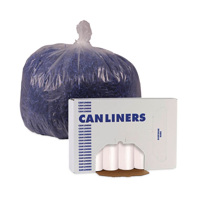 High-Density Can Liners, 45 gal, 11 mic, 40" x 46", Natural, Perforated Roll, 25 Bags/Roll, 10 Rolls/Carton