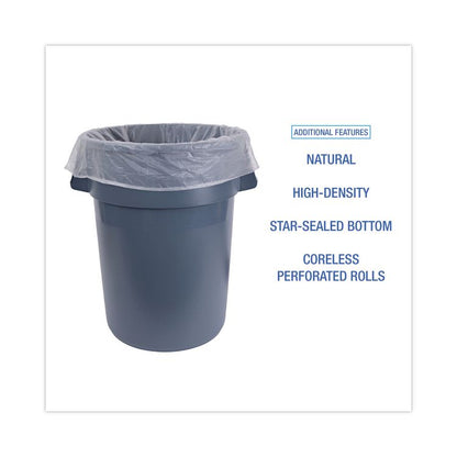 High-Density Can Liners, 45 gal, 13 mic, 40" x 46", Natural, Perforated Roll, 25 Bags/Roll, 10 Rolls/Carton