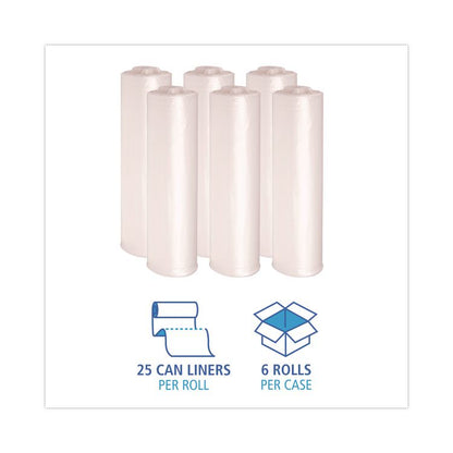 High-Density Can Liners, 45 gal, 19 mic, 40" x 46", Natural, Perforated Roll, 25 Bags/Roll, 6 Rolls/Carton