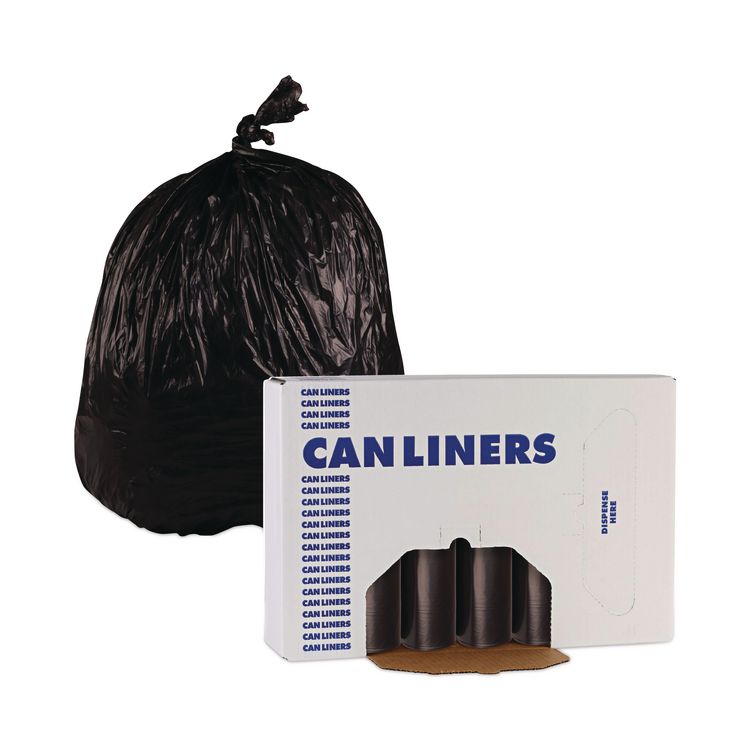 High-Density Can Liners, 45 gal, 19 mic, 40" x 46", Black, Perforated Roll, 25 Bags/Roll, 6 Rolls/Carton