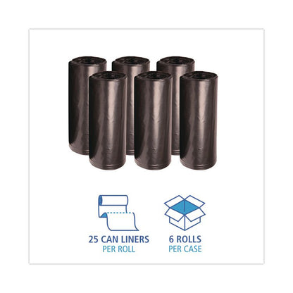 High-Density Can Liners, 56 gal, 19 mic, 43" x 47", Black, Perforated Roll, 25 Bags/Roll, 6 Rolls/Carton