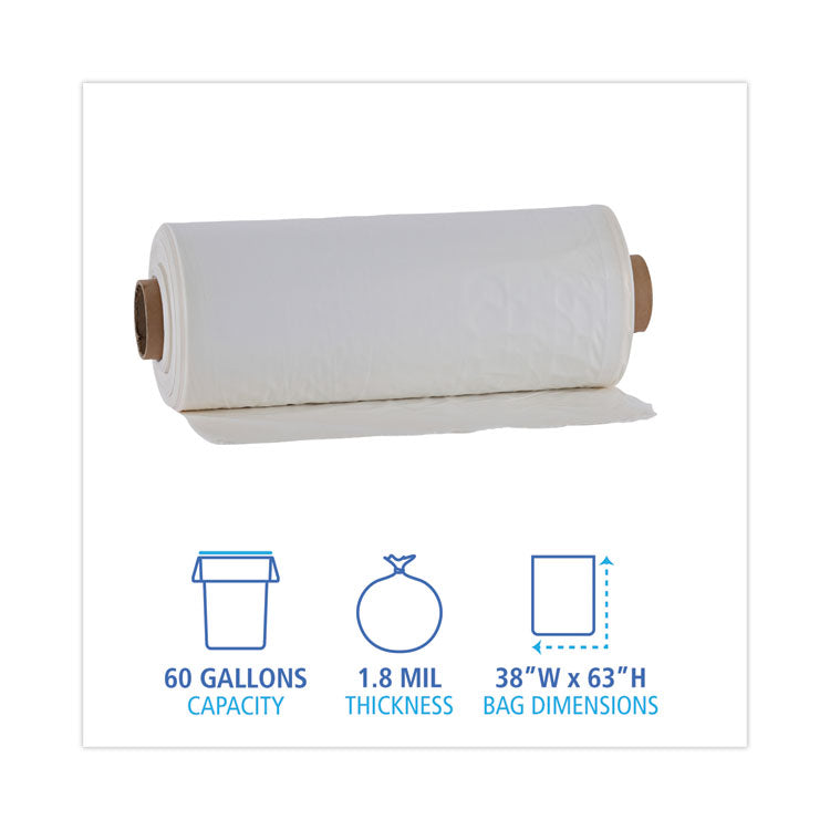 Industrial Can Liners, 60 gal, 1.8 mil, 21" x 17" x 63", Clear, 75/Carton