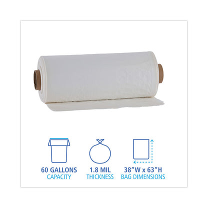 Industrial Can Liners, 60 gal, 1.8 mil, 21" x 17" x 63", Clear, 75/Carton
