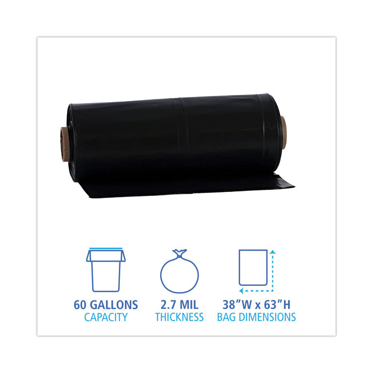 Industrial Can Liners, 60 gal, 2.7 mil, 21" x 17" x 63", Black, 50/Carton