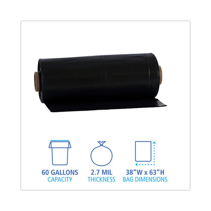 Industrial Can Liners, 60 gal, 2.7 mil, 21" x 17" x 63", Black, 50/Carton