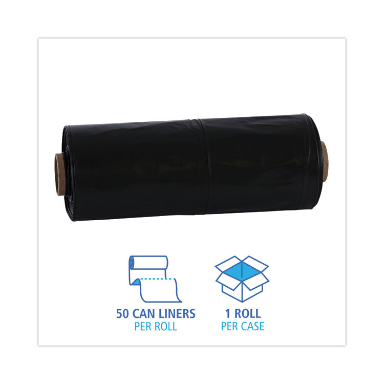 Industrial Can Liners, 60 gal, 2.7 mil, 21" x 17" x 63", Black, 50/Carton