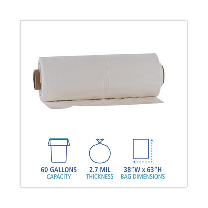Industrial Can Liners, 60 gal, 2.7 mil, 21" x 17" x 63", Clear, 50/Carton