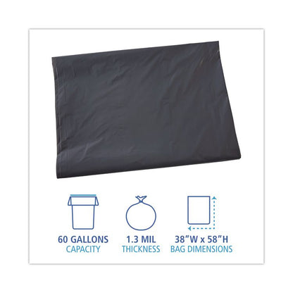 Linear Low Density Industrial Can Liners, 60 gal, 1.3 mil, 38" x 58", Gray, Flat Pack, 100/Carton