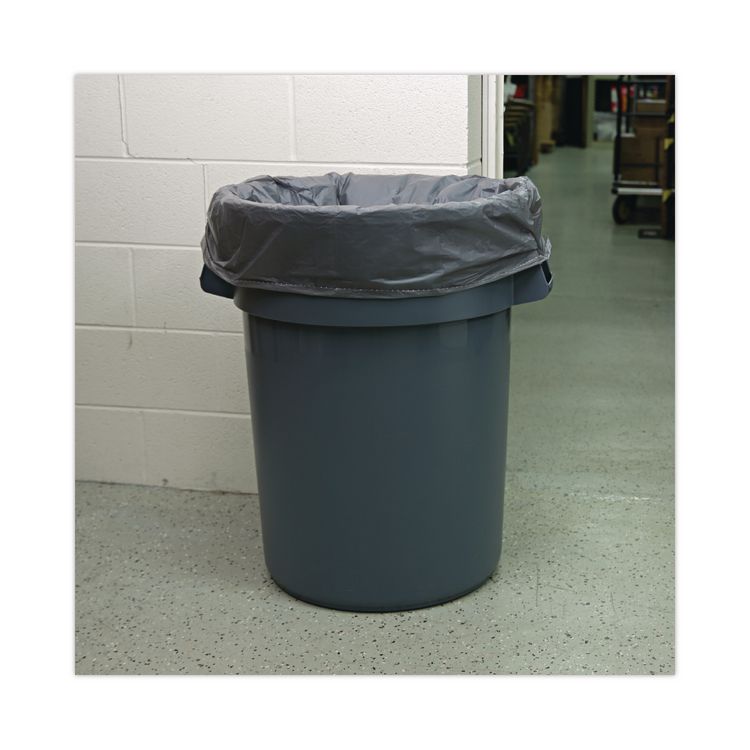 Linear Low Density Industrial Can Liners, 60 gal, 1.3 mil, 38" x 58", Gray, Flat Pack, 100/Carton