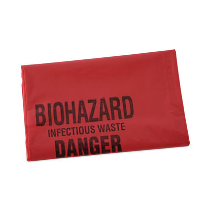 Linear Low Density Health Care Trash Can Liners, 16 gal, 1.3 mil, 24" x 32", Red, Flat Pack, 250/Carton