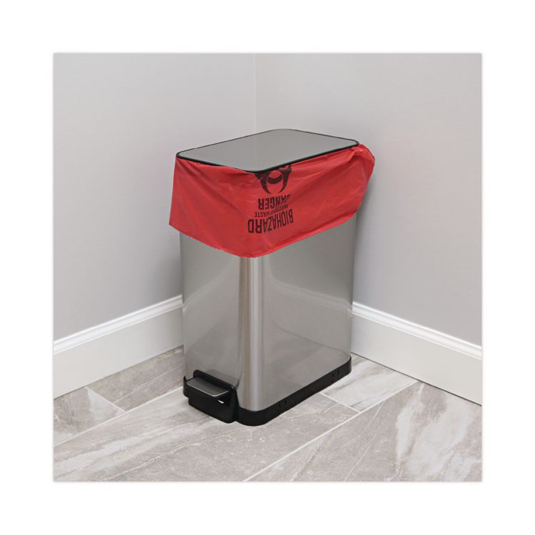 Linear Low Density Health Care Trash Can Liners, 16 gal, 1.3 mil, 24" x 32", Red, Flat Pack, 250/Carton