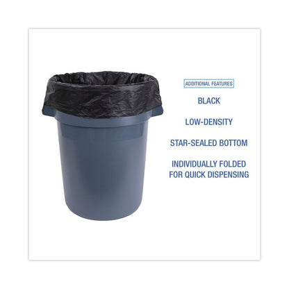 Linear Low Density Industrial Can Liners, 60 gal, 0.7 mil, 38" x 58", Black, Flat Pack, 100/Carton