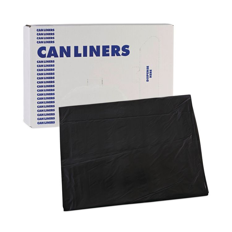 Linear Low Density Industrial Can Liners, 60 gal, 0.7 mil, 38" x 58", Black, Flat Pack, 100/Carton
