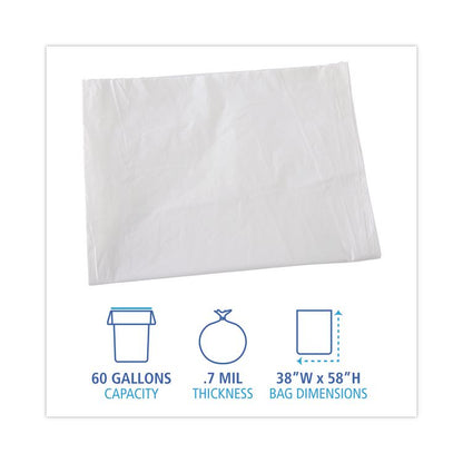 Linear Low Density Industrial Can Liners, 60 gal, 0.7 mil, 38" x 58", White, Flat Pack, 100/Carton