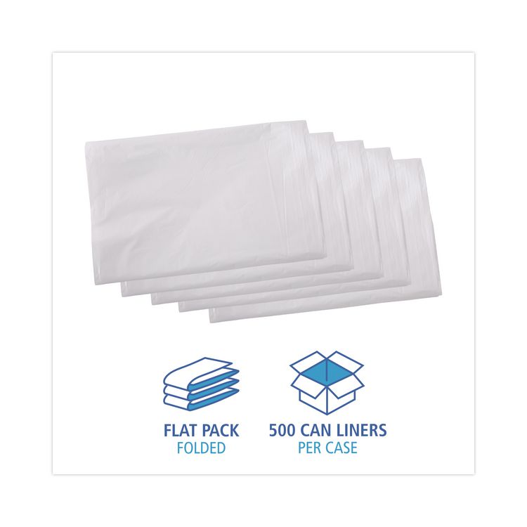 Linear Low Density Industrial Can Liners, 16 gal, 0.5 mil, 24" x 32", White, Flat Pack, 500/Carton
