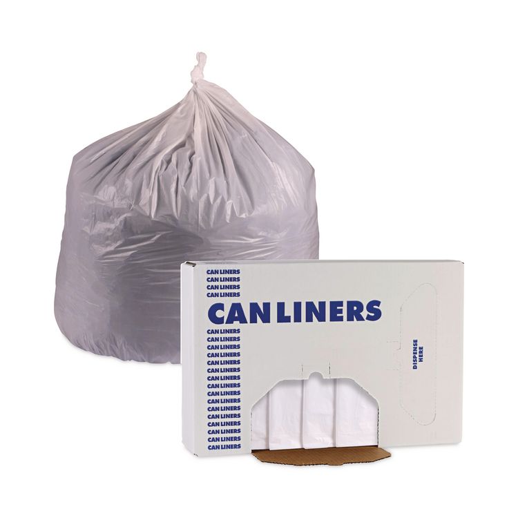 Linear Low Density Industrial Can Liners, 16 gal, 0.5 mil, 24" x 32", White, Flat Pack, 500/Carton