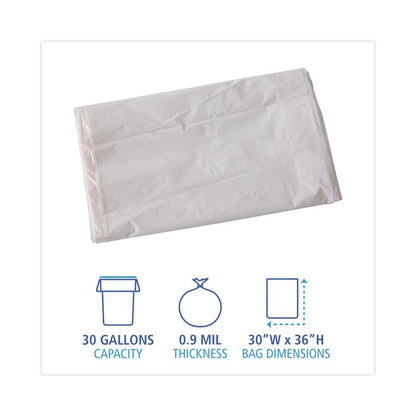 Linear Low Density Industrial Can Liners, 30 gal, 0.9 mil, 30" x 36", White, Flat Pack, 100/Carton