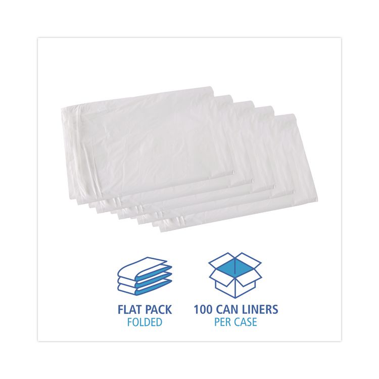 Linear Low Density Industrial Can Liners, 30 gal, 0.9 mil, 30" x 36", White, Flat Pack, 100/Carton