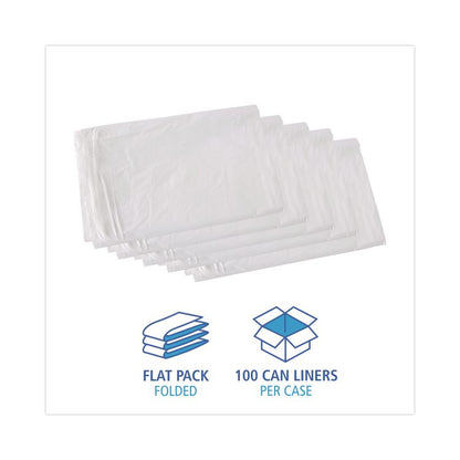 Linear Low Density Industrial Can Liners, 30 gal, 0.9 mil, 30" x 36", White, Flat Pack, 100/Carton