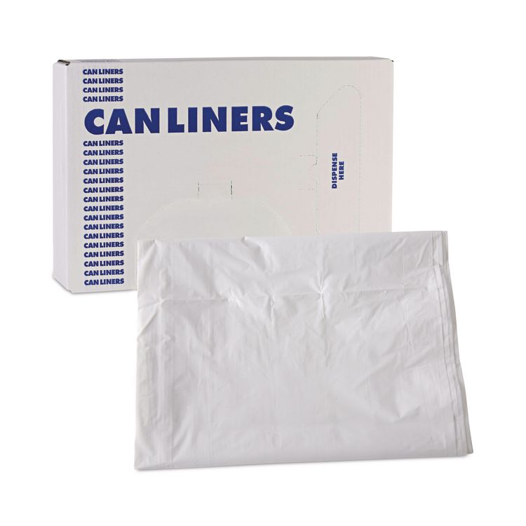 Linear Low Density Industrial Can Liners, 60 gal, 0.9 mil, 38" x 58", White, Flat Pack, 100/Carton