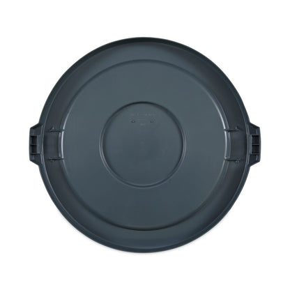 Lids for 32 gal Waste Receptacle, Flat-Top, Round, Plastic, Gray