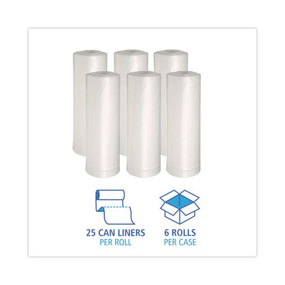 Low-Density Waste Can Liners, 33 gal, 0.6 mil, 33" x 39", White, Perforated Roll, 25 Bags/Roll, 6 Rolls/Carton