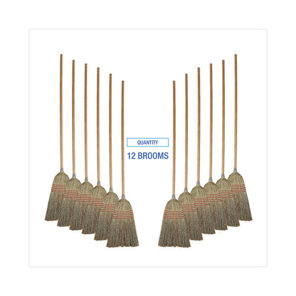 Parlor Broom, Corn Fiber Bristles, 55" Overall Length, Natural, 12/Carton