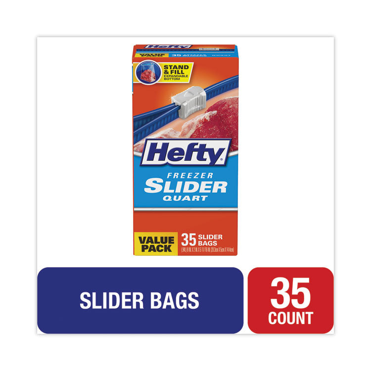 Slider Stand and Fill Freezer Storage Bags, 32 oz, 2.5 mil, 7" x 8", Clear, 35/Box