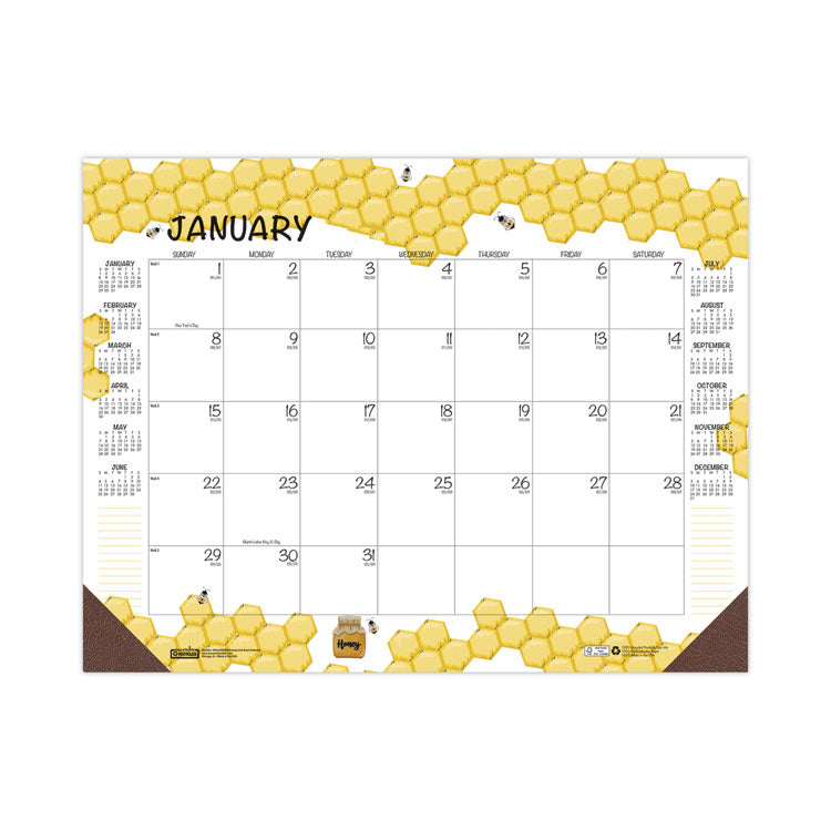 Recycled Honeycomb Desk Pad Calendar, Honeycomb Artwork, 18.5 x 13, White/Multicolor Sheets, 12-Month (Jan to Dec): 2026