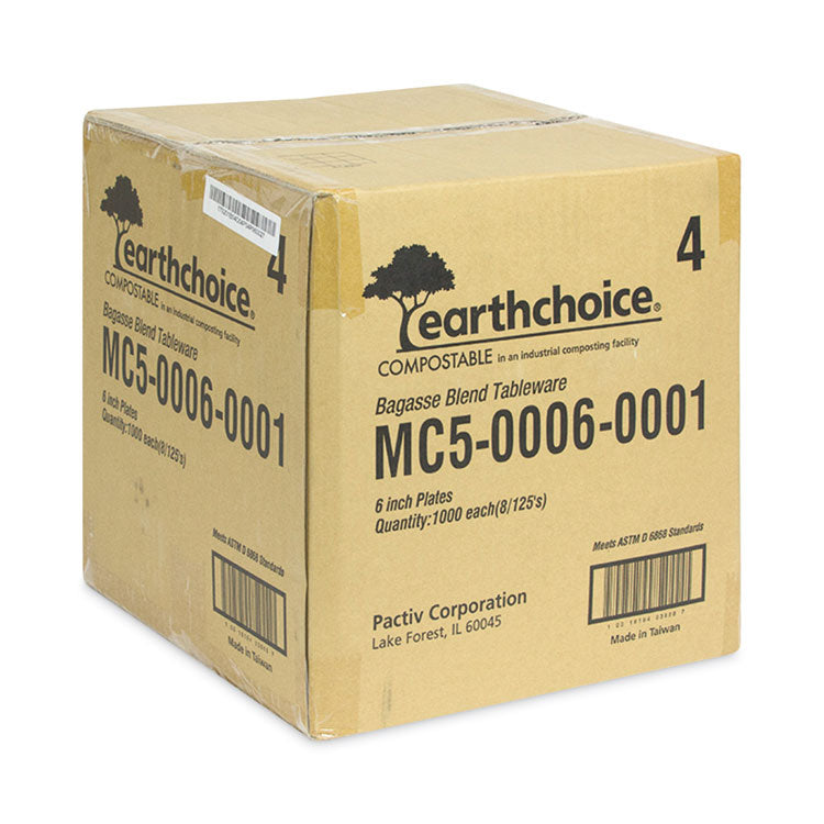 EarthChoice Compostable Fiber-Blend Bagasse Dinnerware, Plate, Sugarcane, 6" dia, Natural, 1,000/Carton
