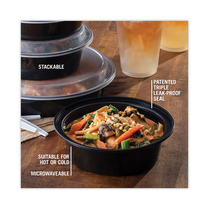 Newspring VERSAtainer Microwavable Containers, 32 oz, 7" Diameter x 2.25" h, Black/Clear, Plastic, 150/Carton