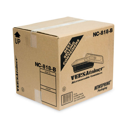 Newspring VERSAtainer Microwavable Containers, 12 oz, 5.8 x 4.6 x 2.3, Black/Clear, Plastic, 150/Carton