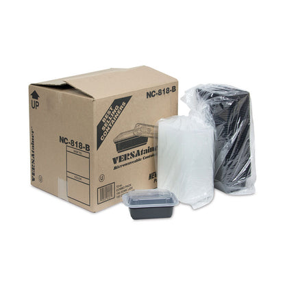 Newspring VERSAtainer Microwavable Containers, 12 oz, 5.8 x 4.6 x 2.3, Black/Clear, Plastic, 150/Carton