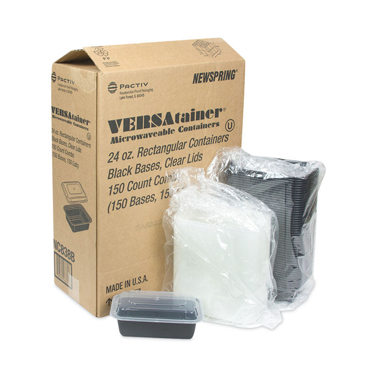 Newspring VERSAtainer Microwavable Containers, 24 oz, 7.4 x 5 x 2.5, Black/Clear, Plastic, 150/Carton