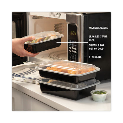 Newspring VERSAtainer Microwavable Containers, 24 oz, 7.4 x 5 x 2.5, Black/Clear, Plastic, 150/Carton