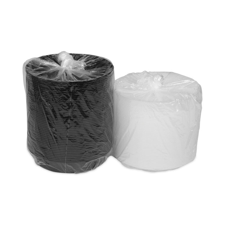 Newspring VERSAtainer Microwavable Containers, Vented Lid, 48 oz, 9" Diameter x 2.4"h, Black/Clear, Plastic, 150/Carton