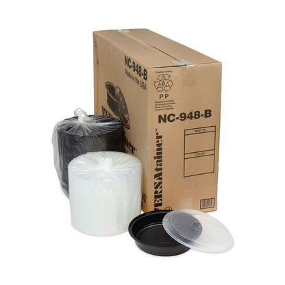 Newspring VERSAtainer Microwavable Containers, Vented Lid, 48 oz, 9" Diameter x 2.4"h, Black/Clear, Plastic, 150/Carton