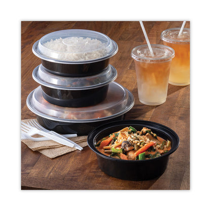 Newspring VERSAtainer Microwavable Containers, Vented Lid, 48 oz, 9" Diameter x 2.4"h, Black/Clear, Plastic, 150/Carton
