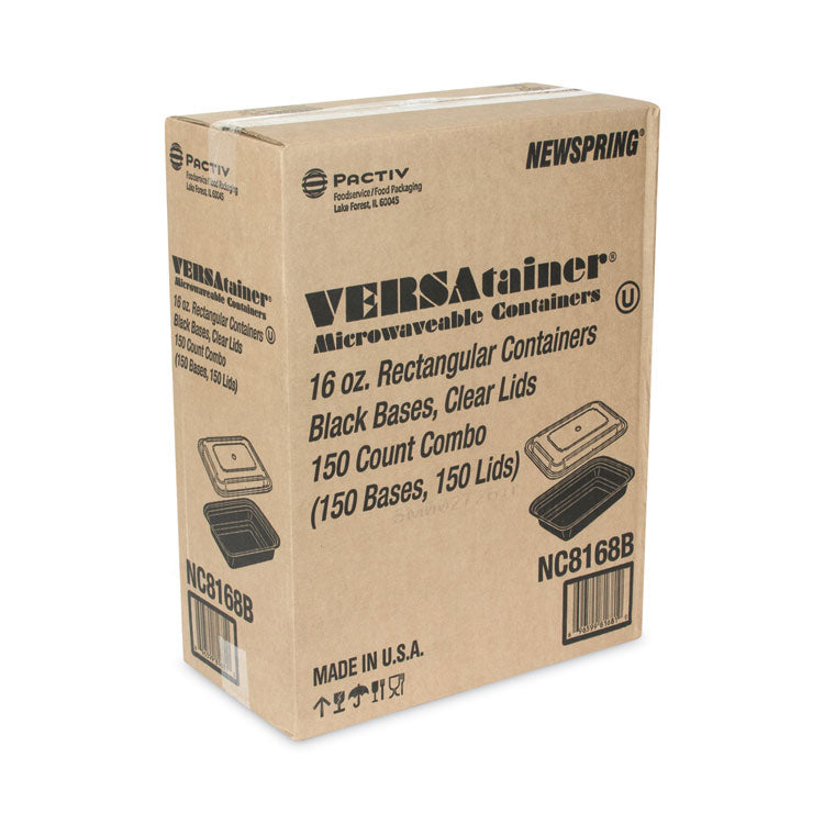 Newspring VERSAtainer Microwavable Containers, 16 oz, 7.4 x 5 x 2.2, Black/Clear, Plastic, 150/Carton