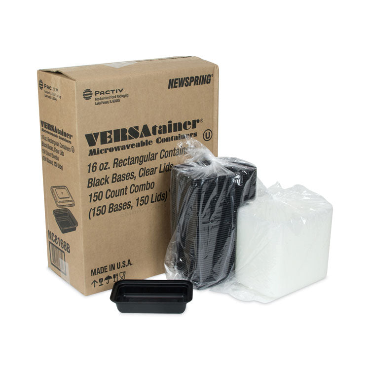 Newspring VERSAtainer Microwavable Containers, 16 oz, 7.4 x 5 x 2.2, Black/Clear, Plastic, 150/Carton