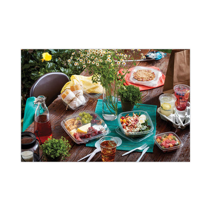 EarthChoice Recycled PET Container Lid, For 24 to 32 oz Container Bases, 7.37 x 7.37 x 0.83, Clear, Plastic, 300/Carton