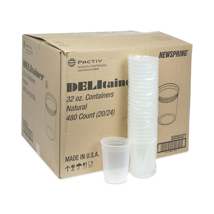 Newspring DELItainer Microwavable Container, 32 oz, 4.6 x 4.6 x 5.6, Natural, Plastic, 480/Carton